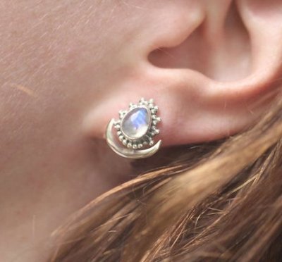 925 Sterling Silver Rainbow Moonstone Stud