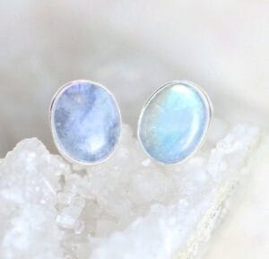 925 Sterling Silver Rainbow Moonstone Stud