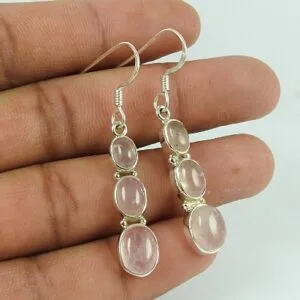 925 Sterling Silver Rose Quartz Gemstone Earring