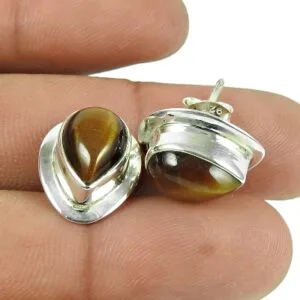 925 Sterling Silver Tiger Eye Gemstone Stud
