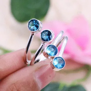 925 Sterling Silver  Blue Topaz Gemstone Ring