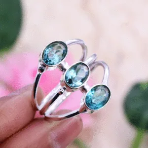 925 Sterling Silver  Blue Topaz Gemstone Ring