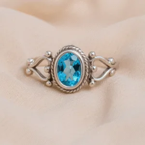925 Sterling Silver  Blue Topaz Gemstone Ring