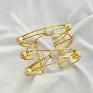 Brass Gold Plated Moonstone Cuff Bracelet Handmade Moonstone Brass Bracelet for Women Adjustable Gold Plated Moonstone Cuff Jewelry Boho Moonstone Open Cuff Bracelet